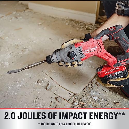 CRAFTSMAN V20 RP SDS Rotary Hammer Drill, Cordless, 7/8 inch, 2 Joules, Bare Tool Only (CMCH234B)