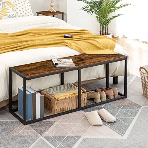 HOOBRO Dining Bench, 47.2 Inch Table Bench, Industrial Style Kitchen Bench, Steel Frame, Easy to Assemble, for Kitchen, Dining Room, Rustic Brown and HOOBRO