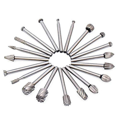 Yakamoz 20pcs 1/8" (3mm) Shank High Speed Steel Rotary Files Burrs Wood Milling Rotary File Burr Set for DIY Woodworking Carving Engraving Drilling - WoodArtSupply