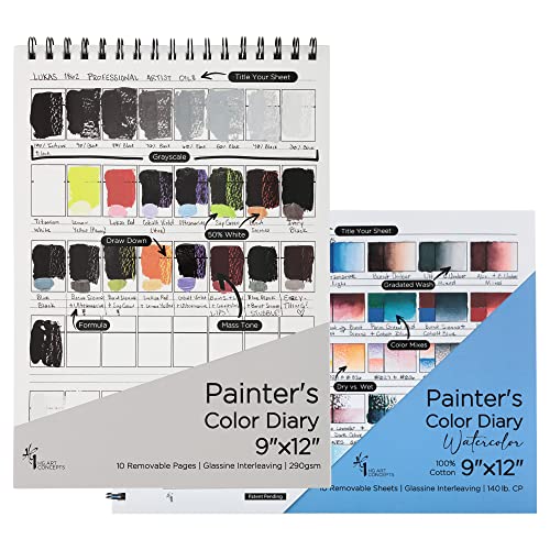 HG Art Concepts Painters Color Diary - 9x12" Spiral-Bound Acid-Free Color Swatch Book - Oil/Acrylic & Watercolor/Multimedia Bundle - WoodArtSupply