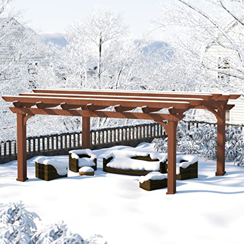 VEIKOU 12’ X 14’ Pergola, Outdoor Pergola with Solid Structure, Patio Wood Pergola, Cedar Pergolas and Gazebos with Arched Top for Deck Yard Grill VEIKOU