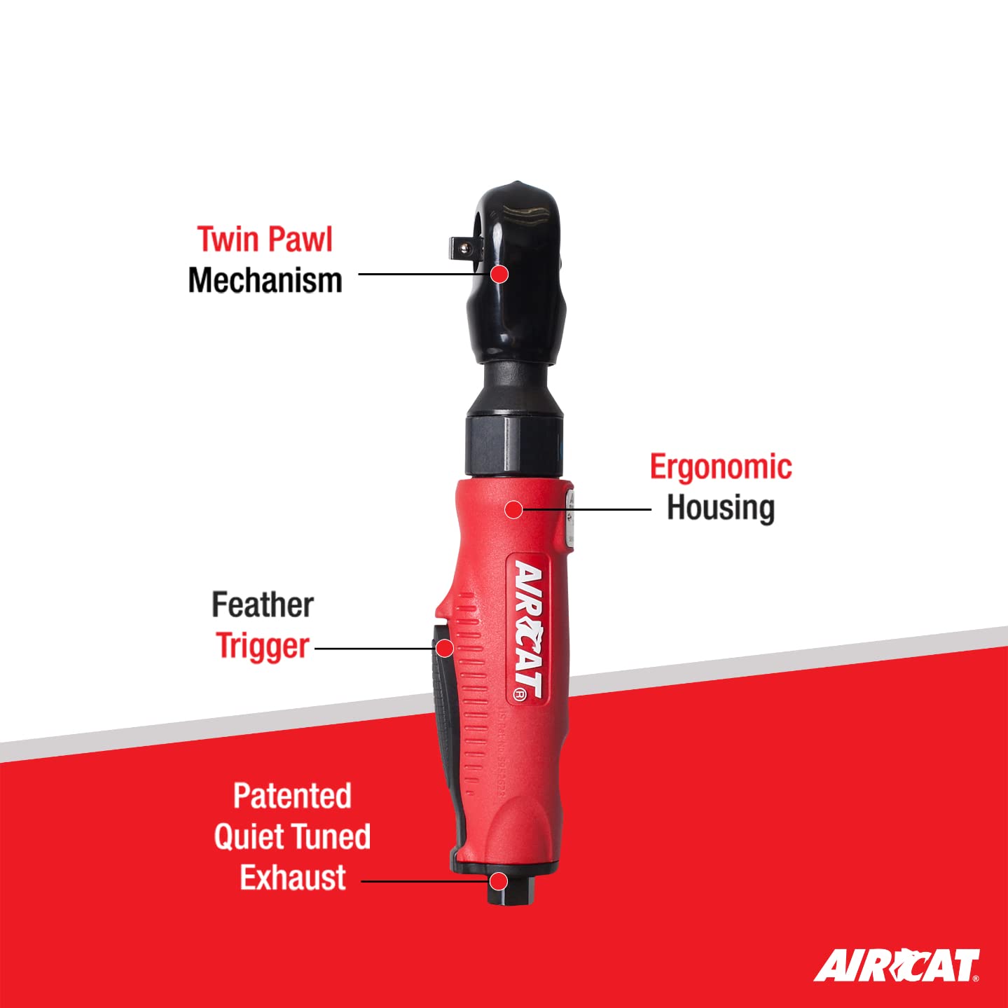 AIRCAT Pneumatic Tools 802-5: Composite Twin Pawl Ratchet Wrench 70 ft-lbs - 1/2-Inch AIRCAT