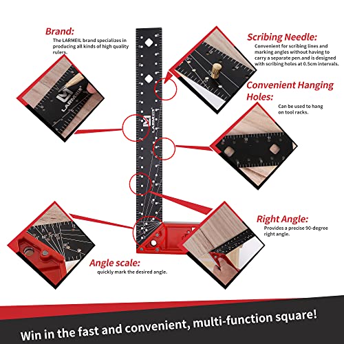 Rafter Square 7 Inch and Framing Square 12 Inch Carpenter Square Set, Square Tool Woodworking Square, Aluminum Rafter Square for Woodworking LARMEIL