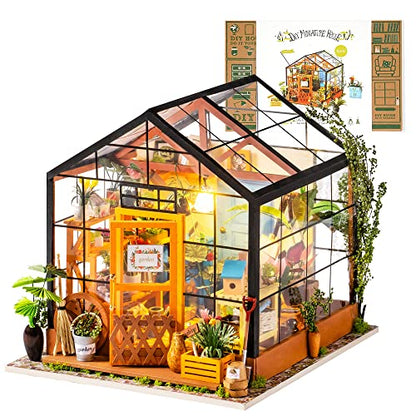 Rolife DIY Miniature Dollhouse Kit,Green House with Furniture and LED,Wooden Dollhouse Kit,Best Birthday and Valentine's Day Gift for Women and Girls - WoodArtSupply