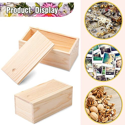 3 Pieces 7.87 x 3.94 x 3.15 Inch Unfinished Wood Box with Sliding Lid, Small Wooden Storage Crates Container Empty Gift Boxes Pencil Box for Crafts - WoodArtSupply