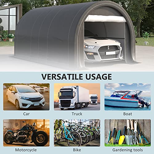 Outsunny 10' x 16' Carport, Heavy Duty Portable Garage Storage Tent with Large Zippered Door, Anti-UV PE Canopy Cover for Car, Truck, Boat, Outsunny