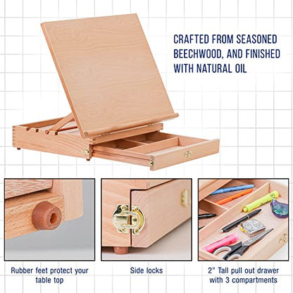 US Art Supply Adjustable Wood Artist Drawing & Sketching Board with Storage Drawer