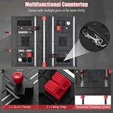 Goplus Portable Workbench, Folding Work Table & Sawhorse with Adjustable Height, 440LBS/1000LBS Capacity, Clamps, 2 x 4 Support Arms, Tool Tray, Goplus