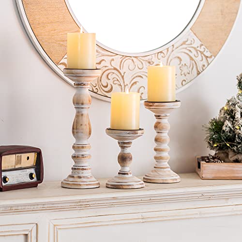 Wood Candle Holders for Pillar Candles - Tall Rustic Candle Holder (Set of 3), Large Farmhouse Candle Holders Candle Stand, Pillar Candle Holder Set Inweder