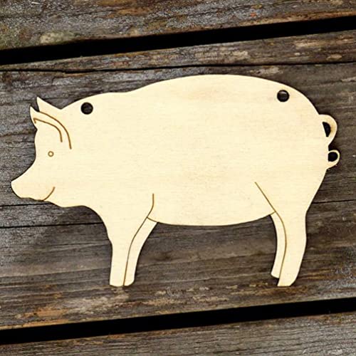 SOIMISS 10pcs Wood Pigs Pieces Embellishments Unfinished Wood Chips Wooden Animal Cutouts DIY Craft Name Tags Slices Patches Pendant with Ropes SOIMISS