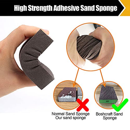 BOSHCRFAT 10 Pack Sanding Block, Washable and Reusable Sanding Sponge for Wood Drywall Metal Glasses Coarse/Medium/Fine/Superfine in