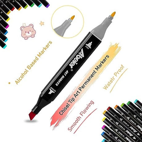 ABEIER 100 Colors Dual Tips Alcohol Markers set,Art Markers for Drawing, Permanent Sketch Markers for Kids adult coloring ABEIER