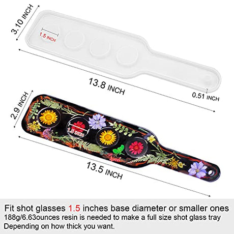 ResinWorld Shot Glass Serving Tray Mold, Shot Glass Holder Mold for Resin, 4 Holes Shot Glasses Tray Resin Mold, for Party Home Decor ResinWorld