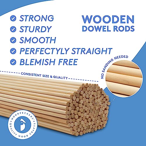 Dowel Rods Wood Sticks Wooden Dowel Rods - 1/8 x 24 Inch Unfinished  Hardwood Sticks - for Crafts and DIYers - 100 Pieces by Woodpeckers