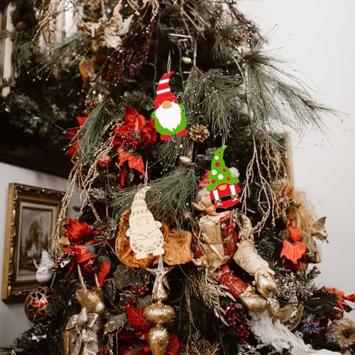 VOSAREA 40Pcs Christmas Gnome Wood Cutouts Unfinished Christmas Wooden Ornaments Xmas Tree Hanging Embellishments Crafts for DIY Arts Crafts Holiday VOSAREA