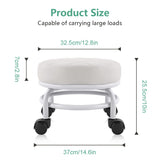FURWOO Low Roller Seat PU Leather Rolling Stool Step Stool Mechanic Stool on Wheels for Home Office Garage Shop White FURWOO