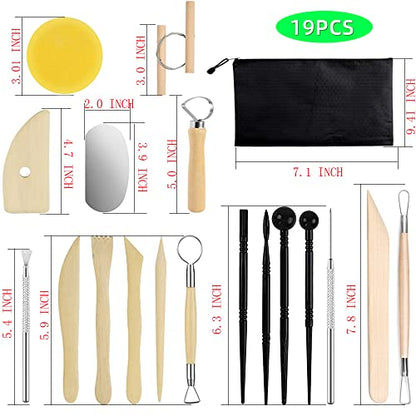 Pottery Clay Sculpting Tools for Polymer, Yagugu 19Pcs Basic Wood Ceramics Carving Tool Supplies kit Accessories for Kids, Adults and Artists - WoodArtSupply