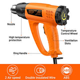 SEEKONE Heat Gun 1800W Heavy Duty Hot Air Gun Kit Variable Temp Control with 2-Temp Settings 7 Accessories 140℉~1112℉（60℃- 600℃）with Overload SEEKONE