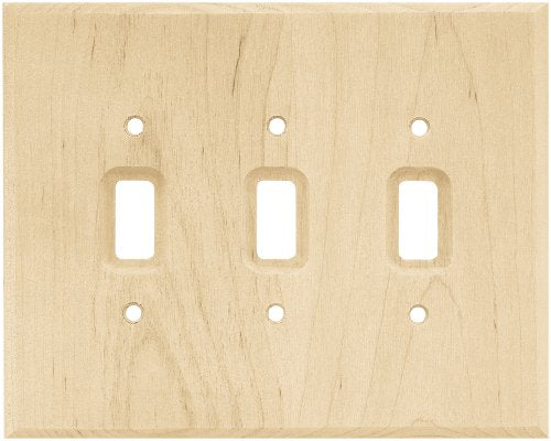 Liberty Hardware 126796 Wood Square Triple Toggle Switch Wall Plate / Switch Plate / Cover, Unfinished