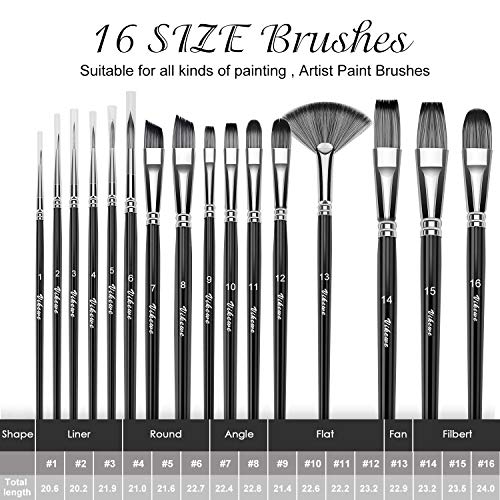 VIKEWE Professional Paint Brushes Set - 16 PCS Paint Brush with Oil Painting Knife and Sponge, Suitable for Acrylic, Watercolor, Oil and Gouache