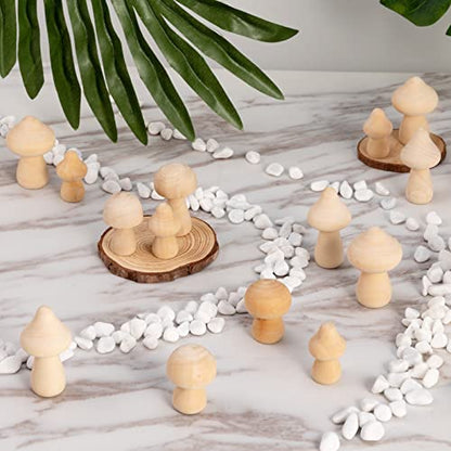 Pllieay 30 Pieces Unfinished Wooden Mushroom 6 Sizes of Natural Wooden Mushrooms for Arts & Crafts Projects Decoration, Valentine DIY Ornaments