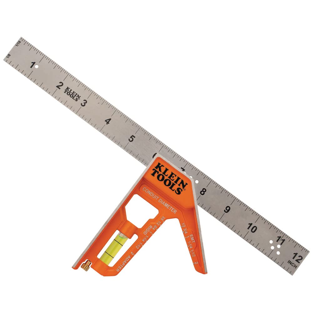 Klein Tools 935CSEL Combination Square Ruler for Electricians and Carpenters, Stainless Steel Double Sided Ruler, Bubble Level, Magnetic Klein Tools