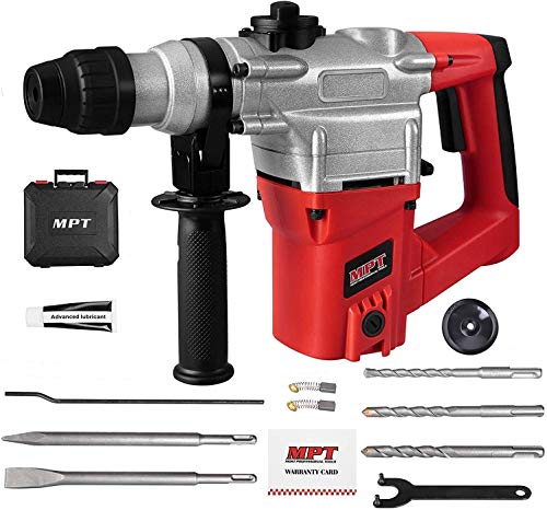 MPT 1 Inch SDS-plus 8.5 Amp Heavy Duty Rotary Hammer Drill,3 Functions, Include 3 Drill Bits, Grease, Chisel with Case - WoodArtSupply