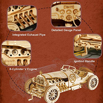 ROBOTIME Model Car Kits - Wooden 3D Puzzles - Model Cars to Build for Adults 1:16 Scale Model Grand Prix Car - WoodArtSupply