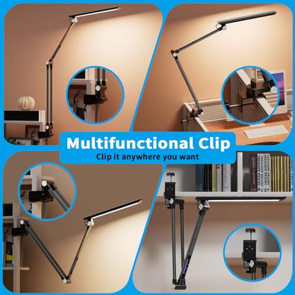 Space Saving LED Desk Lamps, Touch Adjustment 10 Color Temperatures &10 Brightness Eye-Caring Modes, Swing Arm Desk Light with Clamp,Lamp for Home - WoodArtSupply