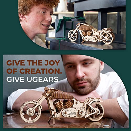 UGEARS Bike DIY Kit – Wooden Mechanical Motorcycle Project – Bike VM-02 Rubber Band Engine – for Vehicle Passionate and Bikers – Plywood Model with UGEARS
