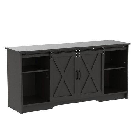 Farmhouse Espresso Coffee Bar Cabinet with Sliding Barn Doors & Ample Storage 4ever2buy