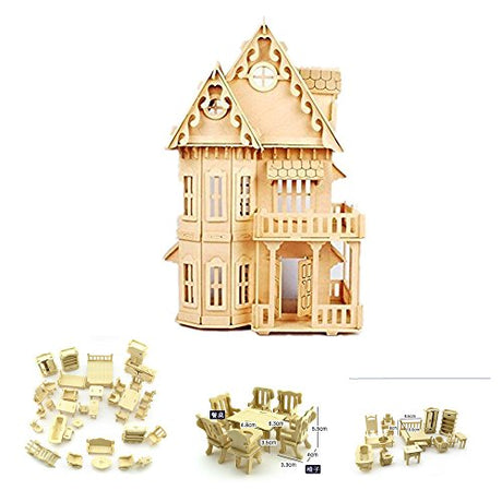 NWFashion 17" Wooden Dream Dollhouse 2 Floors with Furnitures DIY Kits for Christmas Party Dollouse (Gothic Furnitures Sets) NWFashion
