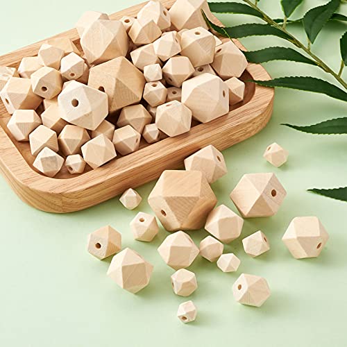 Craftdady 145pcs Unfinished Geometric Wood Spacer Beads Unpainted Natural Wood Faceted Polygon Loose Beads 8 Sizes for Craft Jewelry Making Home Craftdady