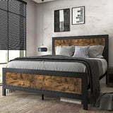 Industrial Grey Metal Queen Bed Frame with Rivet Headboard - SHA CERLIN SHA CERLIN