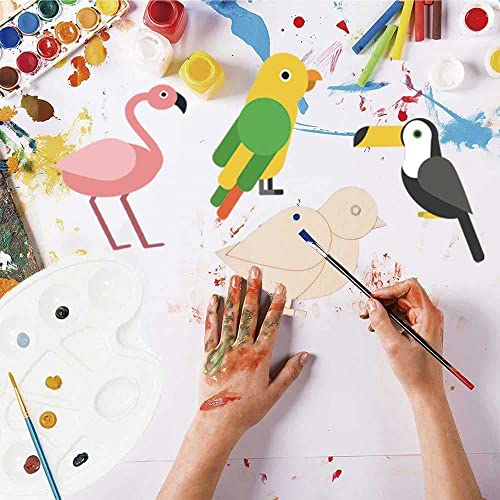 Unfinished Wooden Cutouts Bird Wood Hanging Ornaments Flower Wood Slices Embellishments Blank Wooden Paint Crafts for Kids Painting, DIY Crafts Home Bunhum