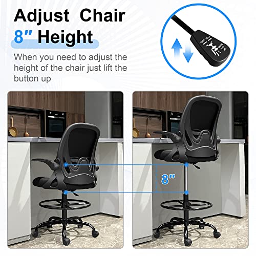 Primy Drafting Chair Tall Office Chair with Flip-up Armrests Executive Ergonomic Computer Standing Desk Chair with Lumbar Support and Adjustable Primy