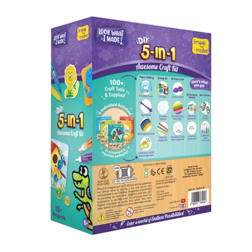 Imagimake 5 in 1 Awesome Craft Kit | Over 15 Projects - Creative DIY Arts & Crafts, Craft Kit for Kids | Gifts for 5 6 7 8 9 10 11 12 Years Old Girls Imagimake