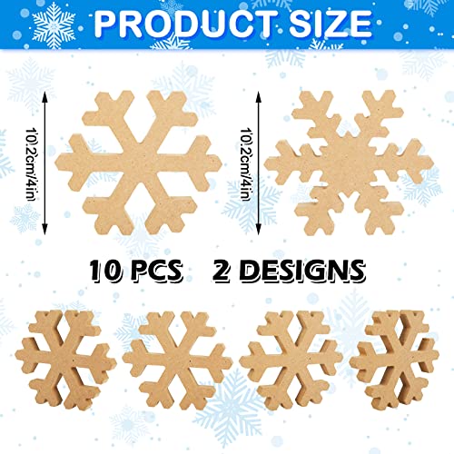 Whaline 10Pcs Christmas Snowflake Wooden Cutouts 2 Design Unfinished Snowflake Table Wooden Signs DIY Tiered Tray Decor for Christmas Winter Home Whaline
