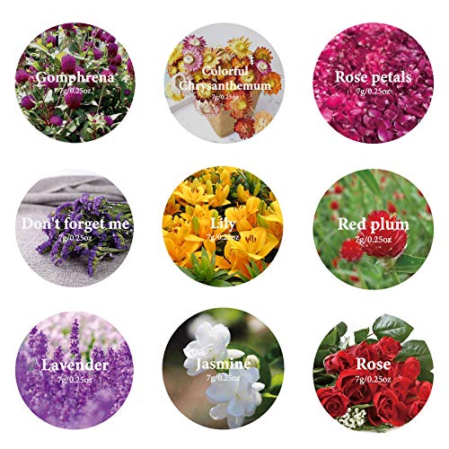 9 Bags Dried Flowers,100% Natural Dried Flowers Herbs Kit for Soap Making, DIY Candle Making,Bath - Include Rose Petals,Lavender,Don't Forget SACATR