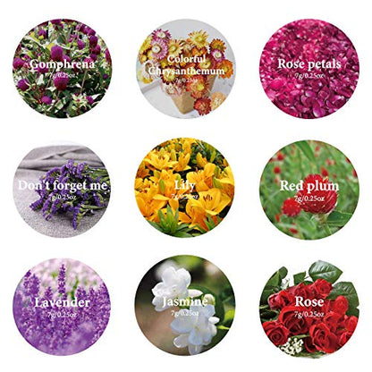 9 Bags Dried Flowers,100% Natural Dried Flowers Herbs Kit for Soap Making, DIY Candle Making,Bath - Include Rose Petals,Lavender,Don't Forget - WoodArtSupply