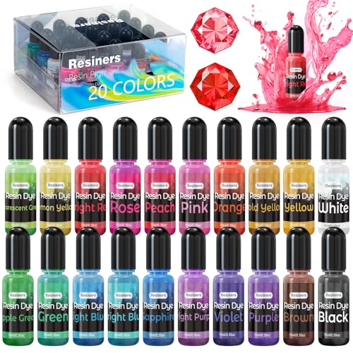 Resiners Epoxy Resin Dye - 20 Colors Resin Pigment Paste, Liquid Translucent UV Resin Color Concentrated Colorant Set for Candle Making, Soap Making,