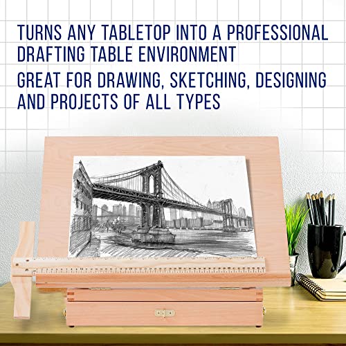 US Art Supply Adjustable Wood Artist Drawing & Sketching Board with Storage Drawer US Art Supply