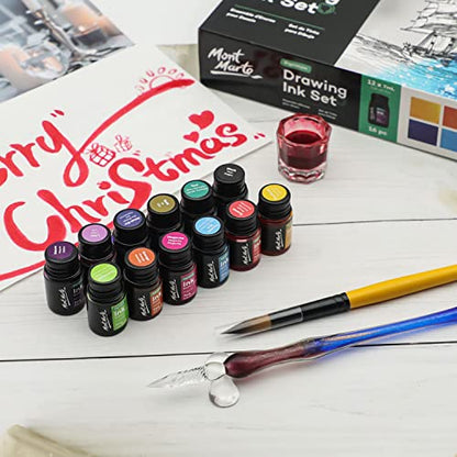 Mont Marte Drawing Ink Colors Signature 24pc x 0.24 US fl.oz (7ml), Art Set Includes Vibrant Ink Colors, for Illustration, Calligraphy, Scrapbooking. - WoodArtSupply