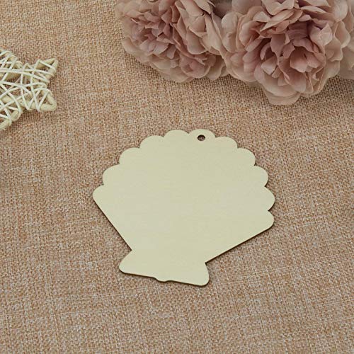 JANOU 20pcs Shell Shape Unfinished Wood Cutouts DIY Crafts Blank Hanging Gift Tags Ornaments with Ropes for Summer Ocean Sea Theme Party Decoration,