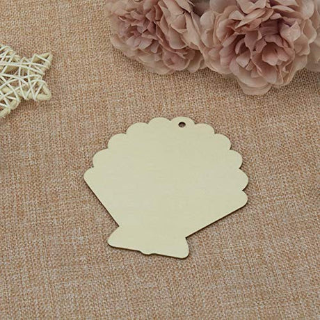 JANOU 20pcs Shell Shape Unfinished Wood Cutouts DIY Crafts Blank Hanging Gift Tags Ornaments with Ropes for Summer Ocean Sea Theme Party Decoration, JANOU