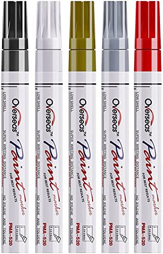 Paint Marker Pens - 5 Pack Permanent Oil Based Paint Markers, Medium Tip, Quick Dry and Waterproof Assorted Color Marker for Rock, Wood, Fabric, Overseas