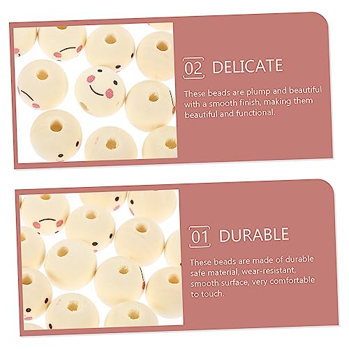 KALLORY 20pcs Doll Wooden Beads Wood Round Beads Wooden Balls Unfinished Wood Beads Jewelry Making Beads Smiling Face Bead Jewels Wooden Beads for KALLORY