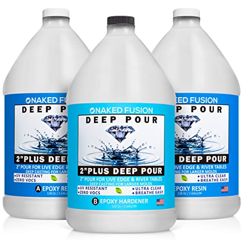 NAKED FUSION Epoxy Resin Crystal Clear-Deep Pour 2 Inch - Original Formula -Art Epoxy Casting Resin-3 Gallon Kit-for River Tables, Deep Resin Molds NAKED FUSION