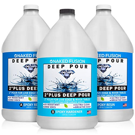 NAKED FUSION Epoxy Resin Crystal Clear-Deep Pour 2 Inch - Original Formula -Art Epoxy Casting Resin-3 Gallon Kit-for River Tables, Deep Resin Molds NAKED FUSION