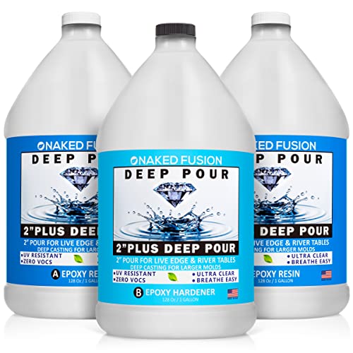 NAKED FUSION Epoxy Resin Crystal Clear-Deep Pour 2 Inch - Original Formula -Art Epoxy Casting Resin-3 Gallon Kit-for River Tables, Deep Resin Molds